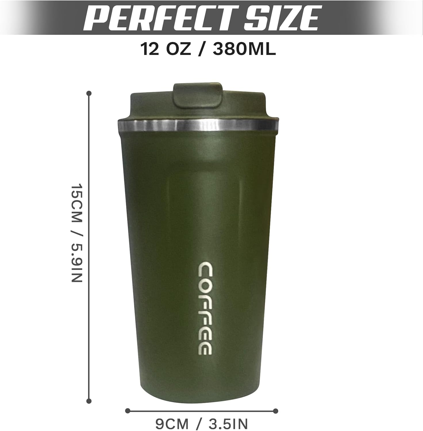 Travel coffee mugs leak-proof, reusable coffee cups with lids, stainless steel vacuum insulated coffee tumblers, thermal insulation cups for men & women keep drinks hot & cold(2nd-Green, 12OZ)