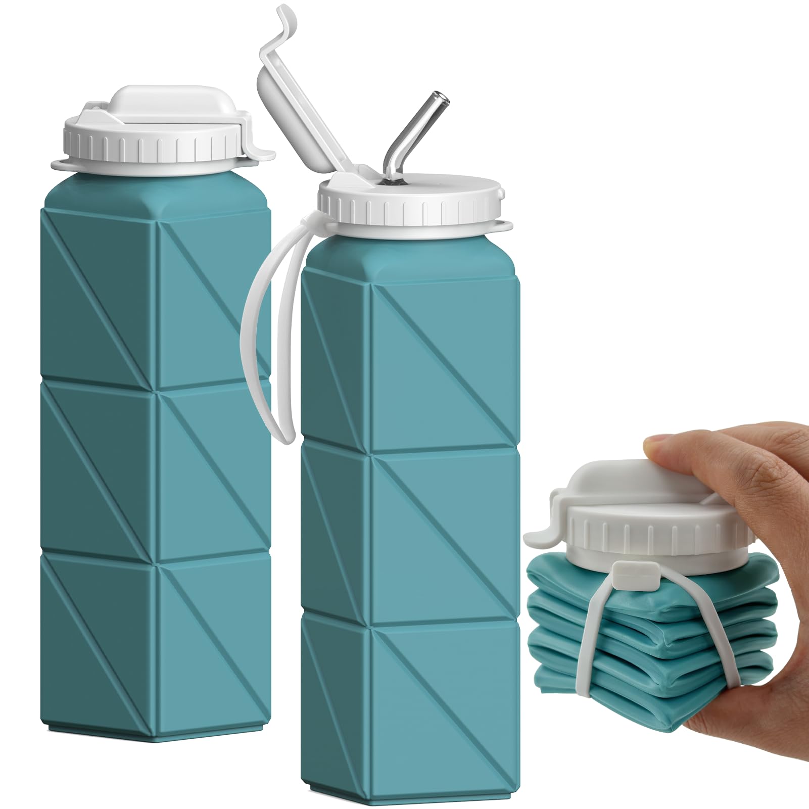 Collapsible Water Bottles 20.6oz, Silicone Foldable Portable Travel Water Bottle, BPA-Free, Leakproof Reusable for Traveling Camping Hiking Cycling Yoga Sports Outdoor, 1 Pack (Dark Blue)