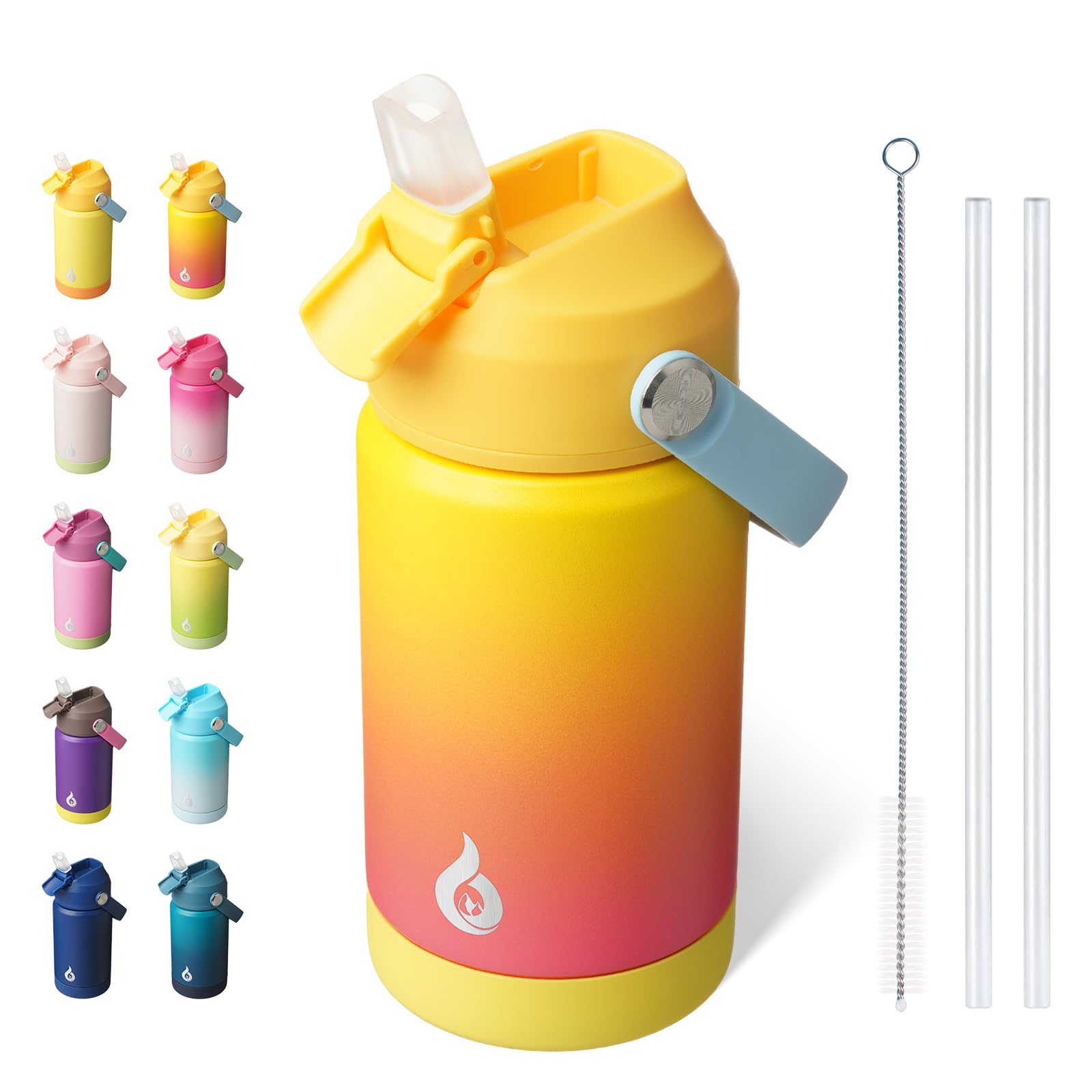 BJPKPK Insulated Water Bottle with Straw Lid, 18oz Thermo Water Bottles, Flex Handle & Non-slip Boot, BPA Free Leak Proof Stainless Steel Metal Thermo, Tumblers, Cups,Black Blue