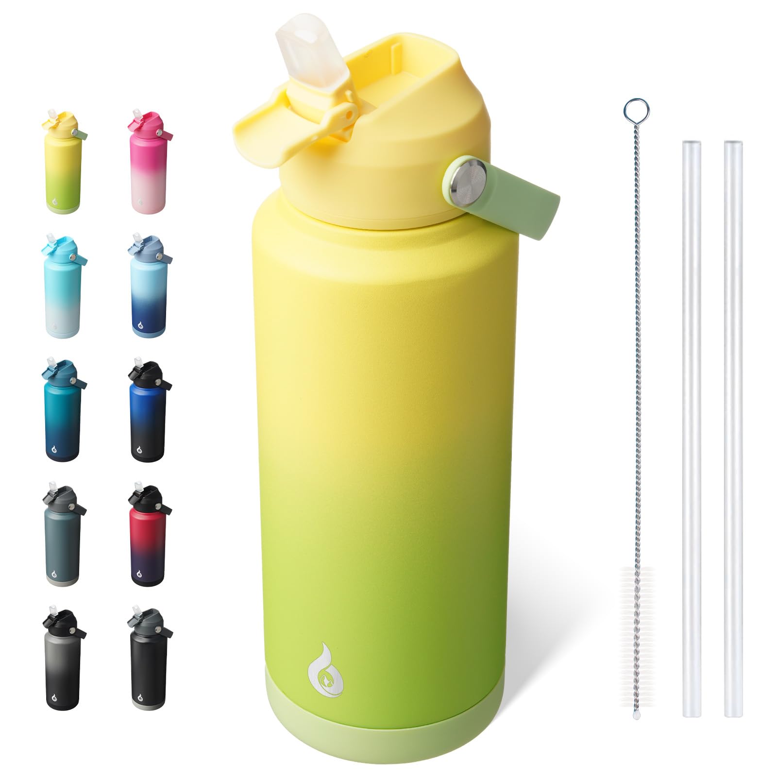 BJPKPK Insulated Water Bottle with Straw Lid, 18oz Thermo Water Bottles, Flex Handle & Non-slip Boot, BPA Free Leak Proof Stainless Steel Metal Thermo, Tumblers, Cups,Black Blue