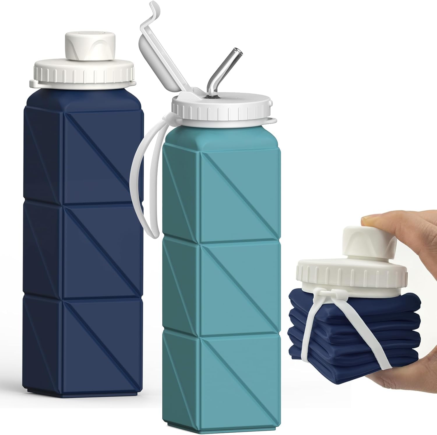 Collapsible Water Bottles 20.6oz, Silicone Foldable Portable Travel Water Bottle, BPA-Free, Leakproof Reusable for Traveling Camping Hiking Cycling Yoga Sports Outdoor, 1 Pack (Dark Blue)