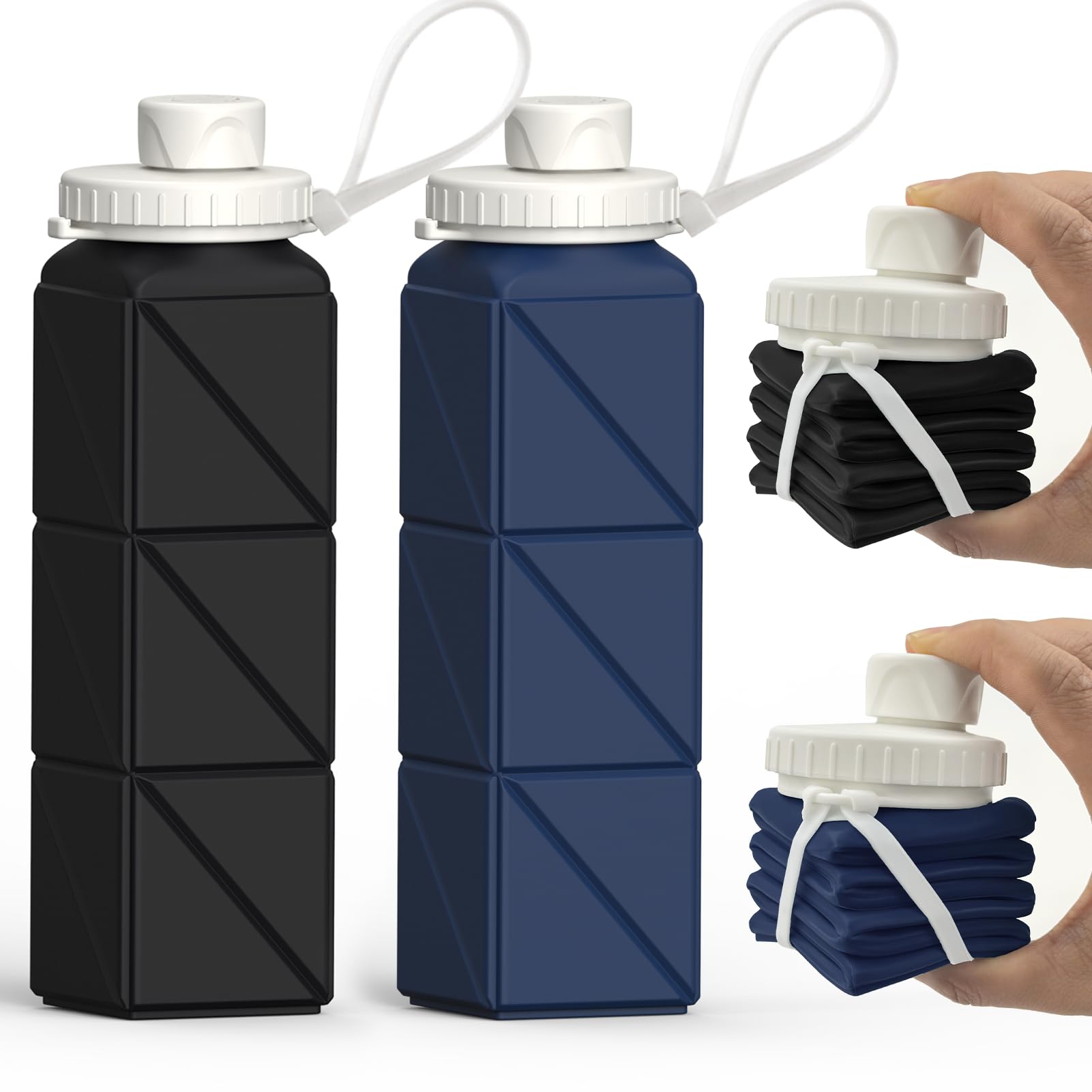 Collapsible Water Bottles 20.6oz, Silicone Foldable Portable Travel Water Bottle, BPA-Free, Leakproof Reusable for Traveling Camping Hiking Cycling Yoga Sports Outdoor, 1 Pack (Dark Blue)
