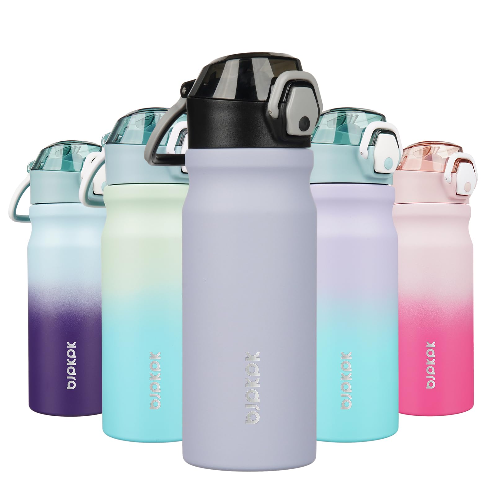 BJPKPK 18oz Insulated Water Bottle with Straw Stainless Steel Double Wall Water Bottles BPA Free Leak Proof Thermal Flask with Lockable Flip Lid and Soft Silicone Spout,Cherry Blossom