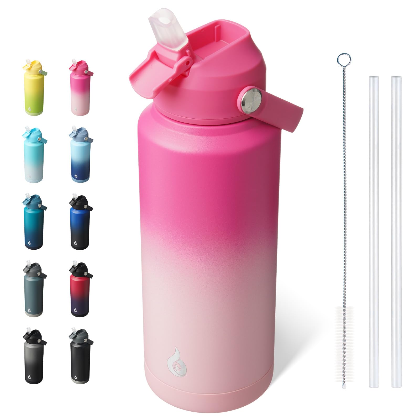 BJPKPK Insulated Water Bottle with Straw Lid, 18oz Thermo Water Bottles, Flex Handle & Non-slip Boot, BPA Free Leak Proof Stainless Steel Metal Thermo, Tumblers, Cups,Black Blue