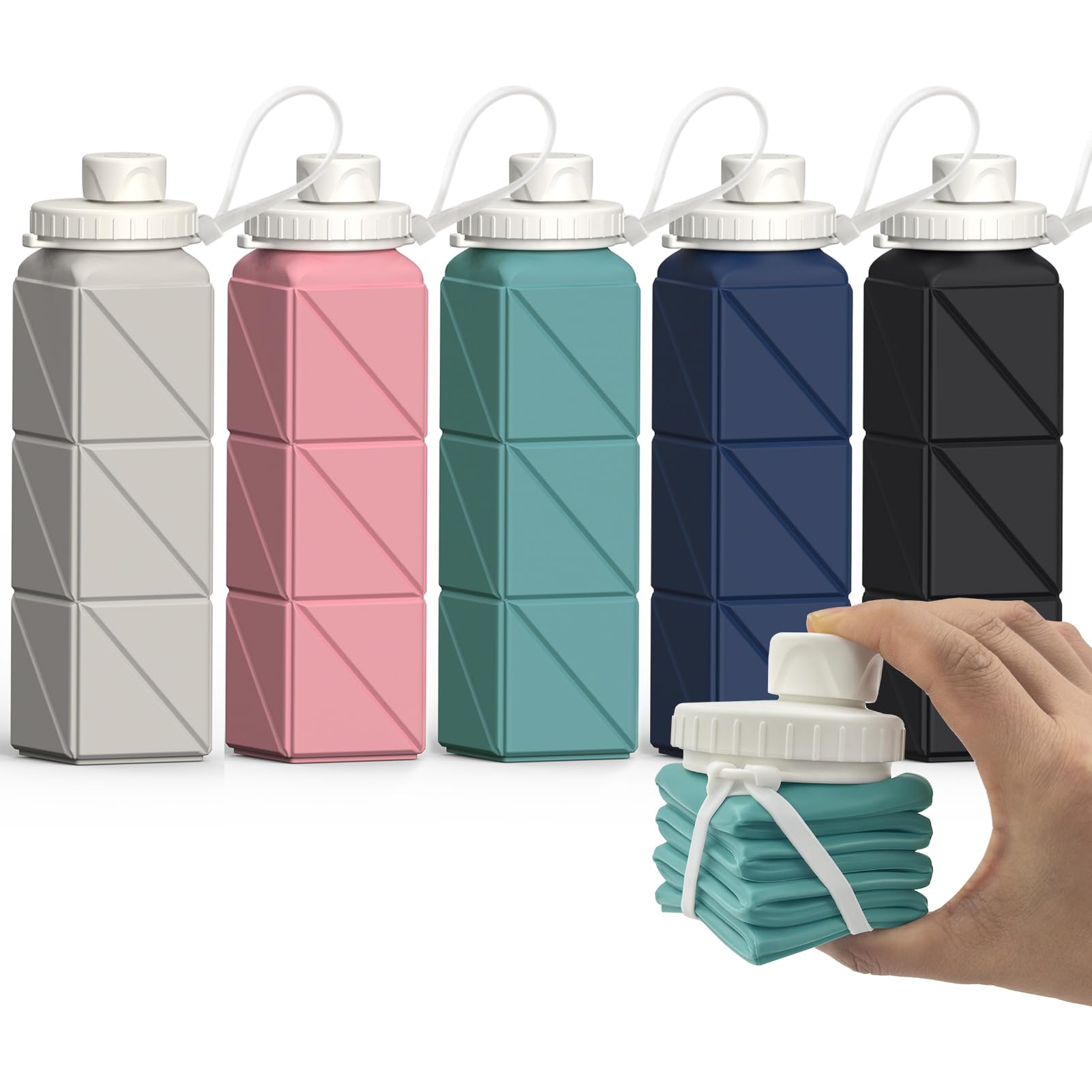 Collapsible Water Bottles 20.6oz, Silicone Foldable Portable Travel Water Bottle, BPA-Free, Leakproof Reusable for Traveling Camping Hiking Cycling Yoga Sports Outdoor, 1 Pack (Dark Blue)