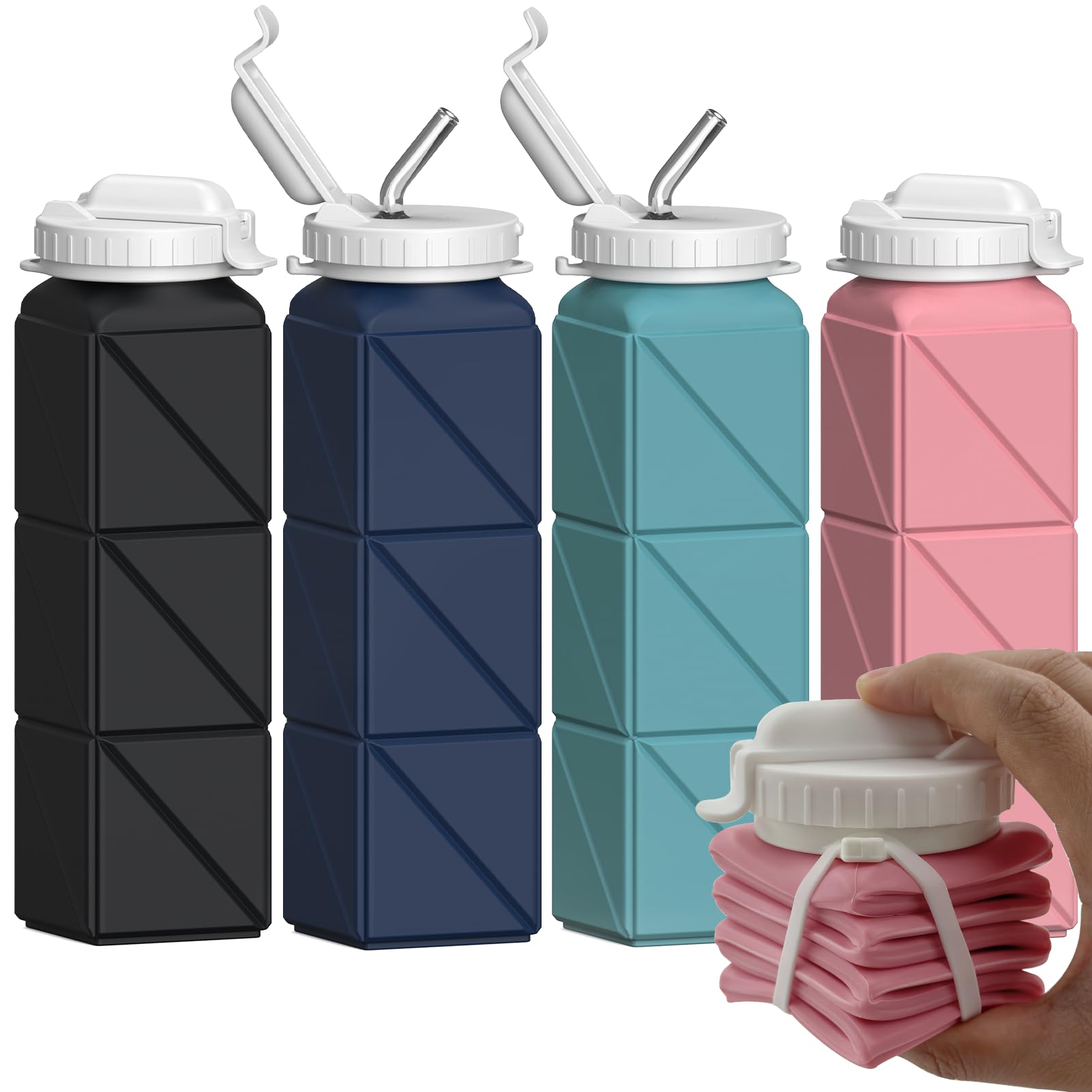 Collapsible Water Bottles 20.6oz, Silicone Foldable Portable Travel Water Bottle, BPA-Free, Leakproof Reusable for Traveling Camping Hiking Cycling Yoga Sports Outdoor, 1 Pack (Dark Blue)