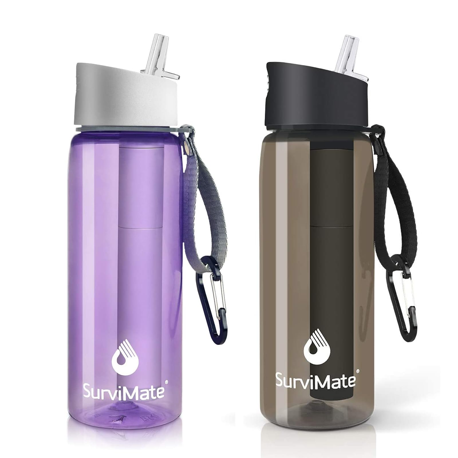 SurviMate Purified Water Bottle for Camping, Hiking, Backpacking and Travel, BPA Free with 5-Stage Intergrated Filter Straw