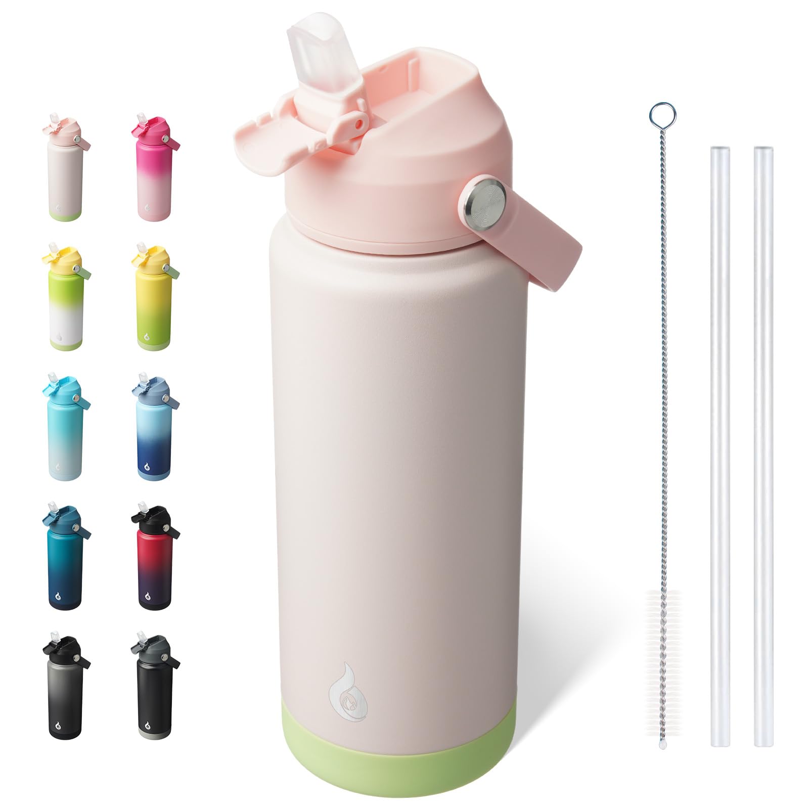 BJPKPK Insulated Water Bottle with Straw Lid, 18oz Thermo Water Bottles, Flex Handle & Non-slip Boot, BPA Free Leak Proof Stainless Steel Metal Thermo, Tumblers, Cups,Black Blue