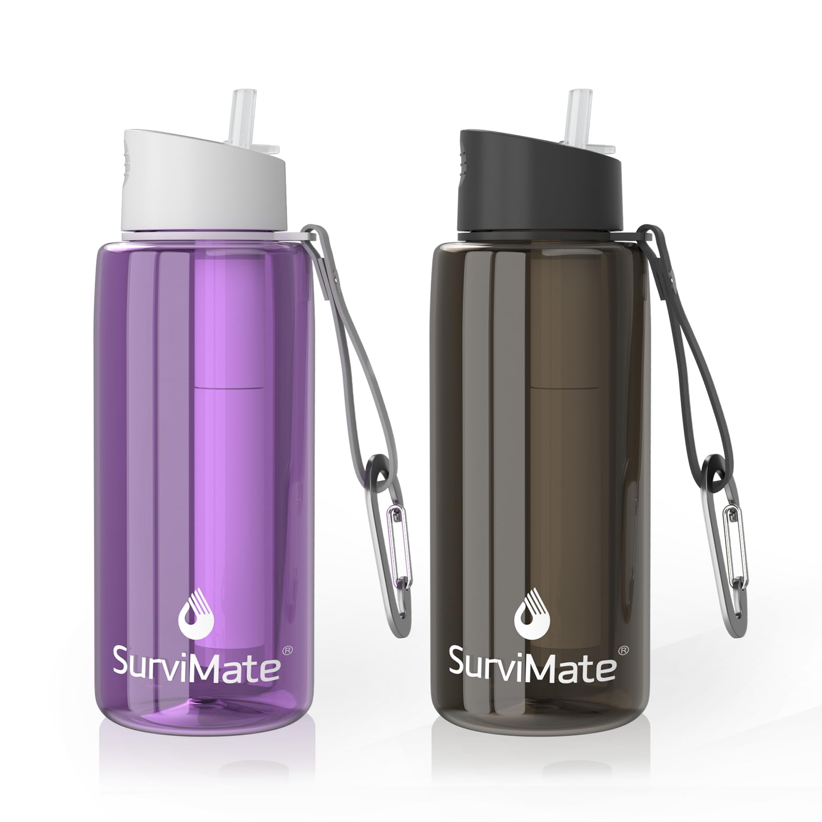 SurviMate Purified Water Bottle for Camping, Hiking, Backpacking and Travel, BPA Free with 5-Stage Intergrated Filter Straw