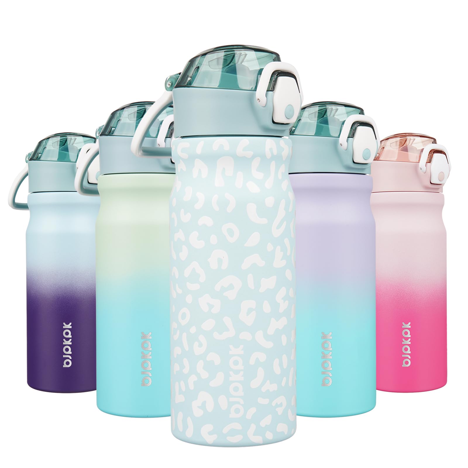 BJPKPK 18oz Insulated Water Bottle with Straw Stainless Steel Double Wall Water Bottles BPA Free Leak Proof Thermal Flask with Lockable Flip Lid and Soft Silicone Spout,Cherry Blossom