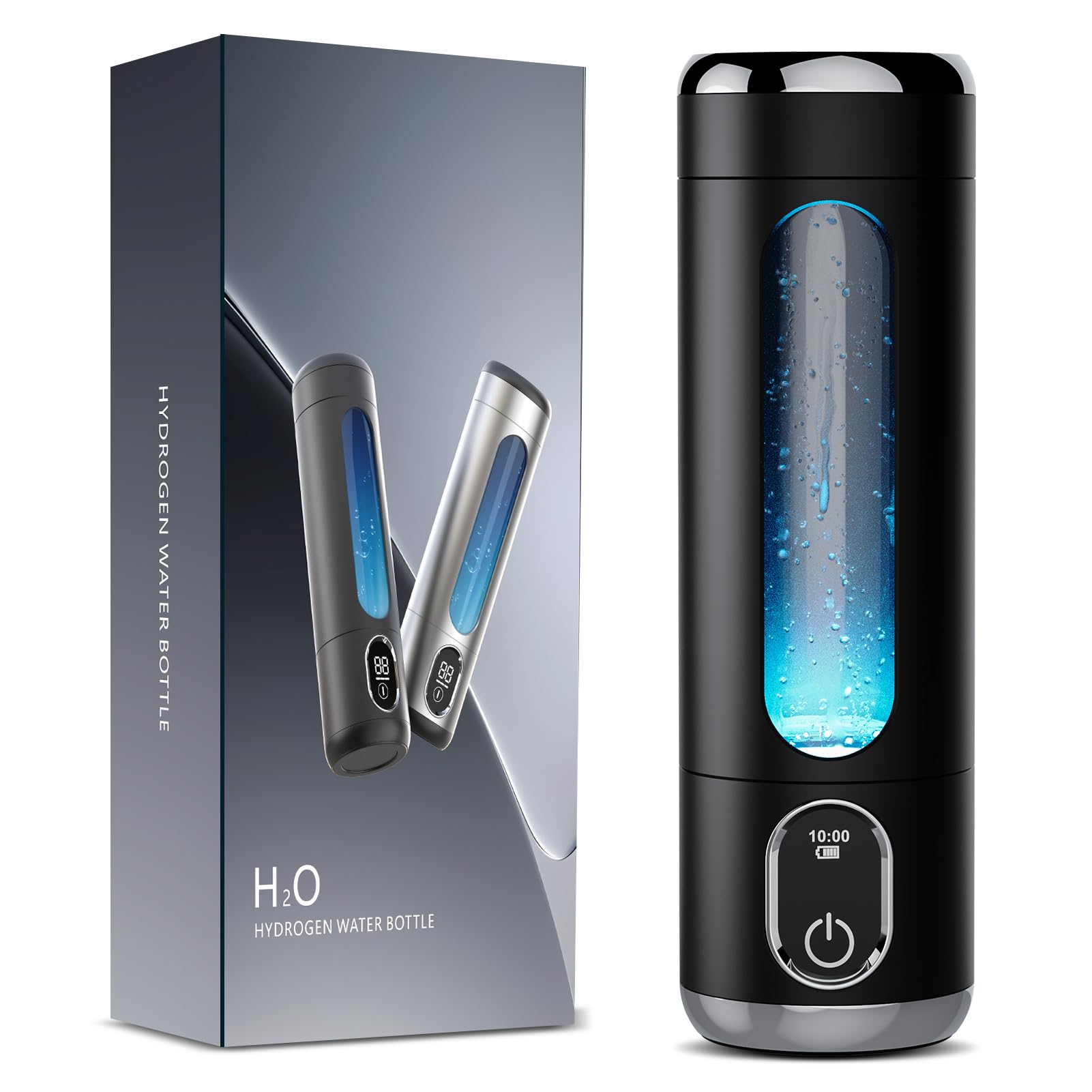 Portable Hydrogen Water Bottle Generator - Up to 6000 PPB H2 Molecular Hydrogen Infusion, SPE/PEM Technology Rechargeable Hydrogen Water Machine for Sports/Travel/Office/Gym - 8.8 oz (Black)