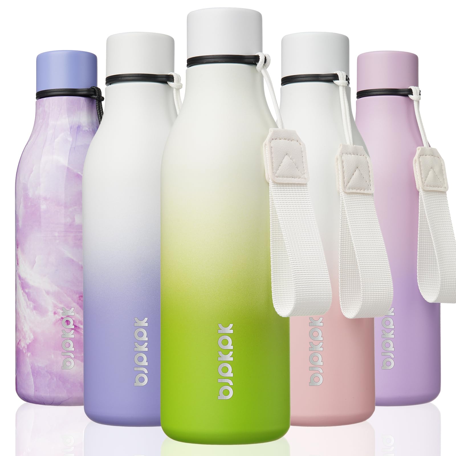 BJPKPK Insulated Water Bottles, 18 oz Stainless Steel Metal Water Bottle with Strap, BPA Free Leak Proof Jugs, Mugs, Flasks, Reusable Thermal Flasks for Sports& Travel, Blossom