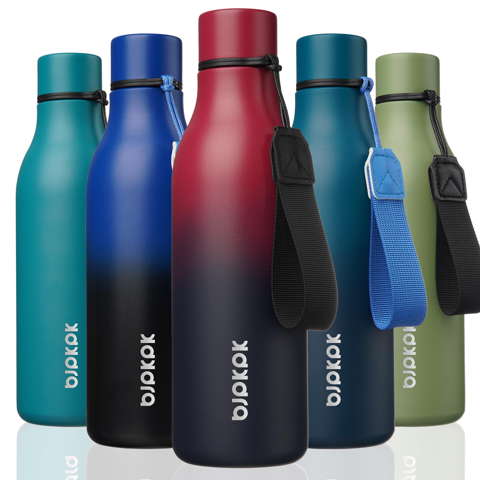 BJPKPK Insulated Water Bottles, 18 oz Stainless Steel Metal Water Bottle with Strap, BPA Free Leak Proof Jugs, Mugs, Flasks, Reusable Thermal Flasks for Sports& Travel, Blossom