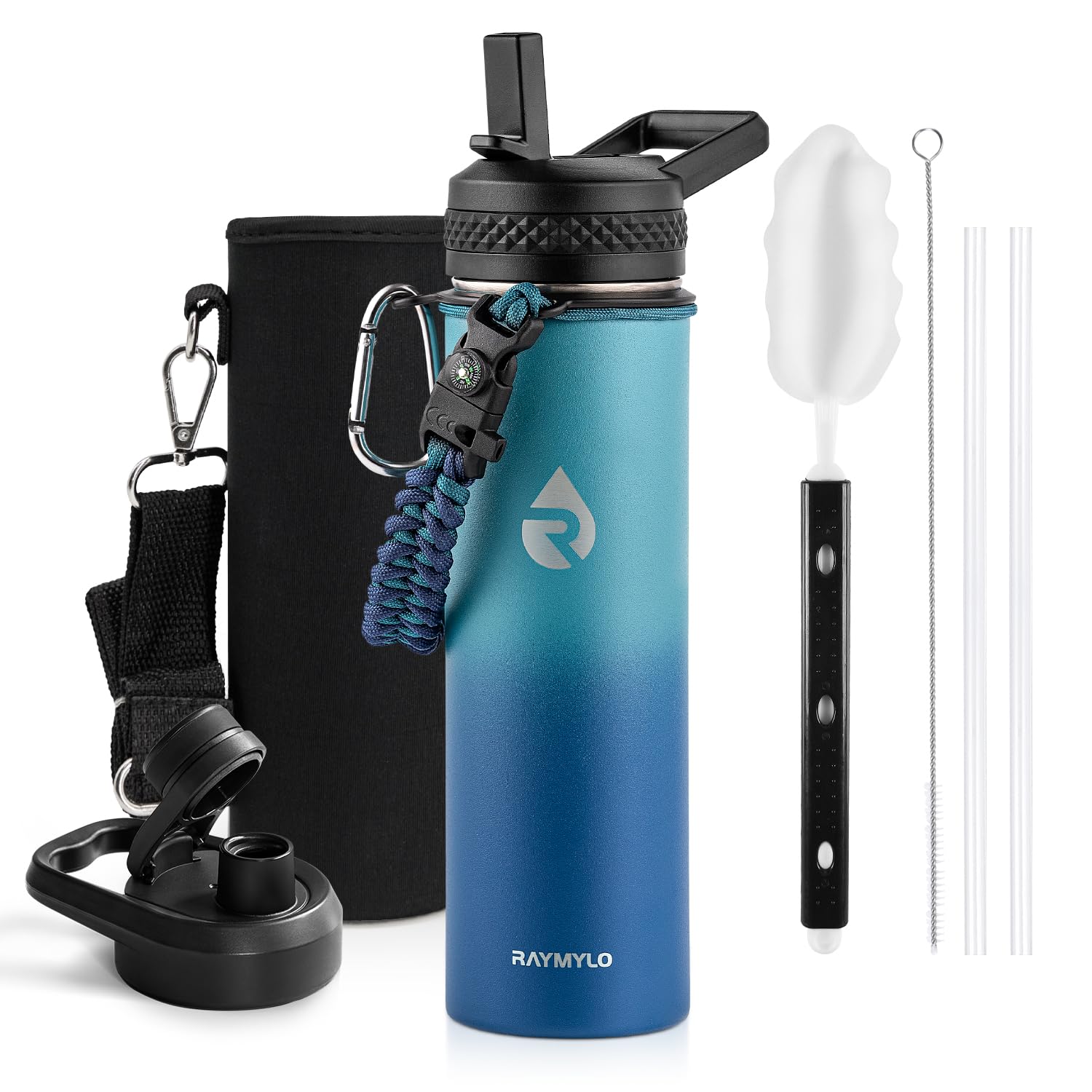 Insulated Water Bottle 64 oz, Triple Wall Vacuum Stainless Steel (Cold for 48 Hrs), Leak Proof & Non-BPA, Half Gallon Water Flask Jug with Paracord Handle & Straw Spout Lids