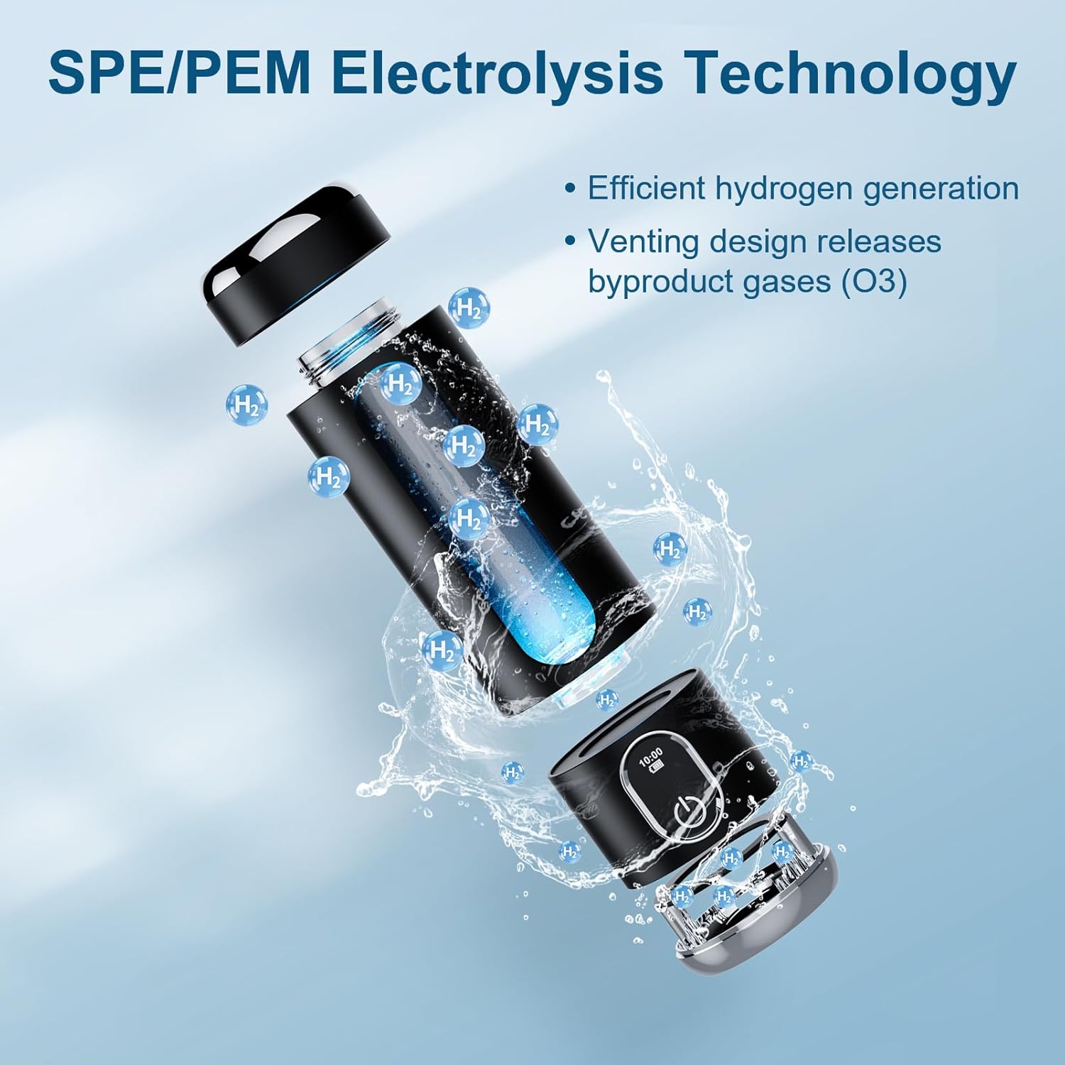 Portable Hydrogen Water Bottle Generator - Up to 6000 PPB H2 Molecular Hydrogen Infusion, SPE/PEM Technology Rechargeable Hydrogen Water Machine for Sports/Travel/Office/Gym - 8.8 oz (Black)