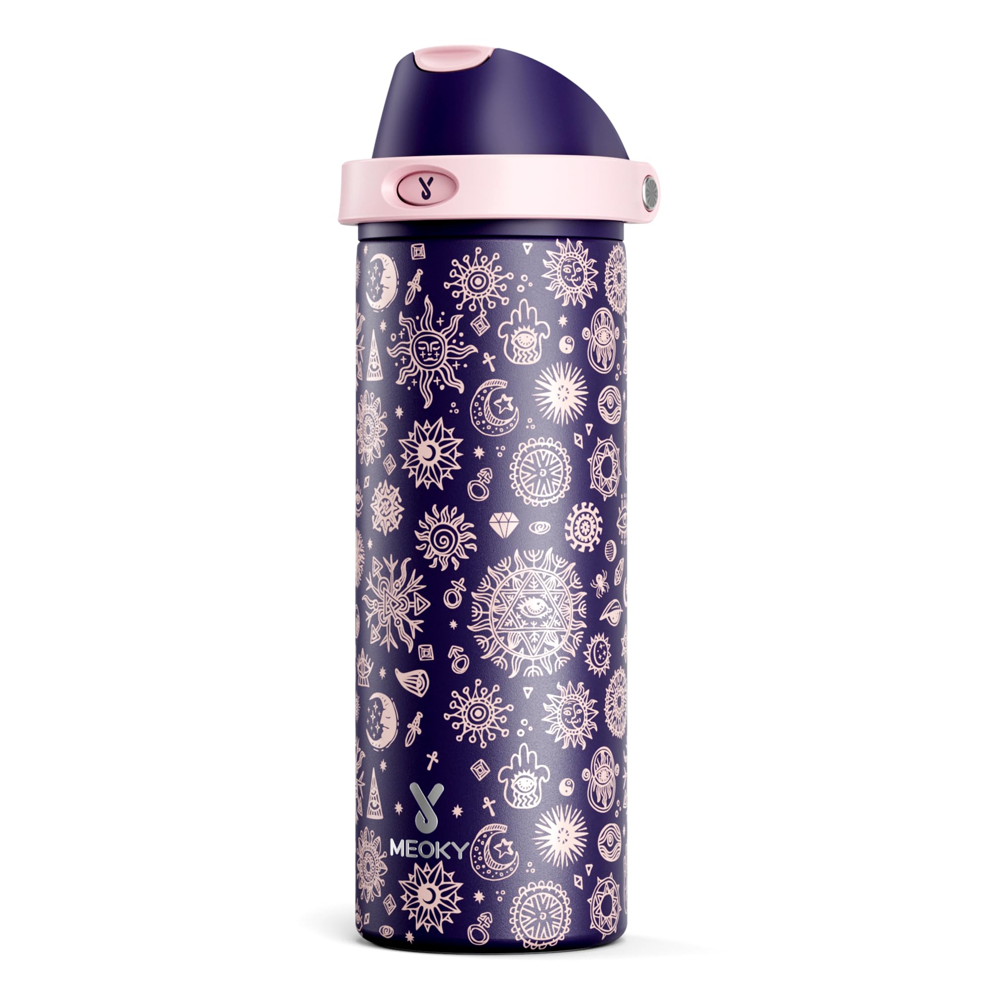 24 oz Insulated Water Bottle for Sports: Meoky Stainless Steel Water Bottle with 2-in-1 Straw and Spout Lid - Leak Proof, Cold for 24 Hours, Fits in Car Cup Holder, BPA-Free for Travel Gym, Night