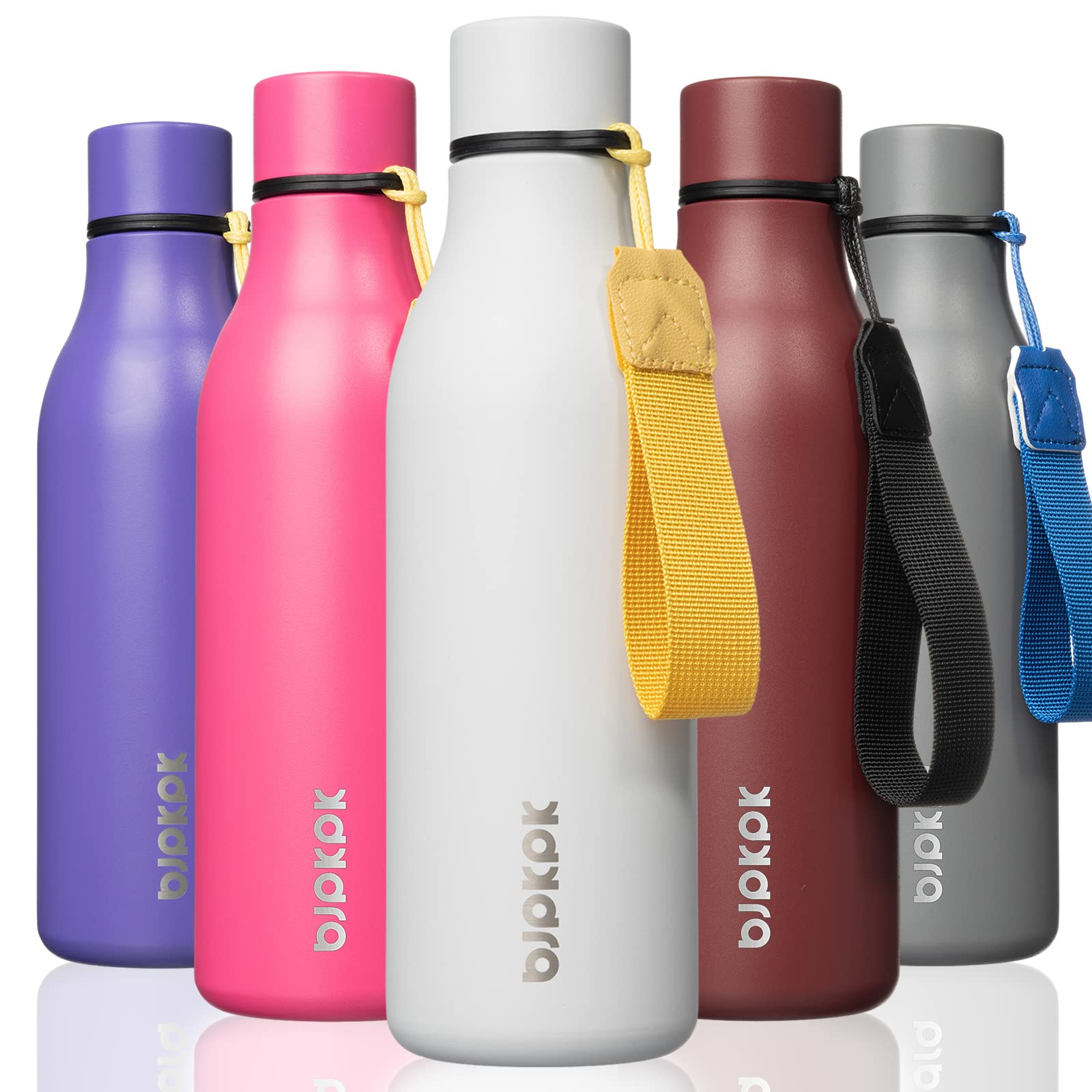 BJPKPK Insulated Water Bottles, 18 oz Stainless Steel Metal Water Bottle with Strap, BPA Free Leak Proof Jugs, Mugs, Flasks, Reusable Thermal Flasks for Sports& Travel, Blossom