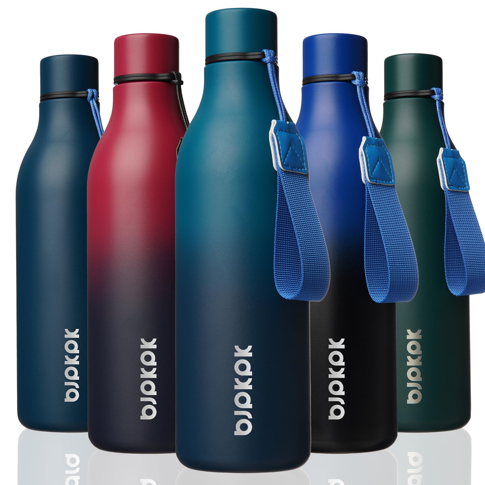 BJPKPK Insulated Water Bottles, 18 oz Stainless Steel Metal Water Bottle with Strap, BPA Free Leak Proof Jugs, Mugs, Flasks, Reusable Thermal Flasks for Sports& Travel, Blossom