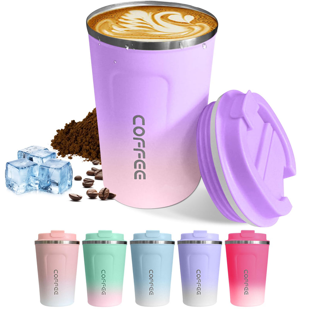 Travel coffee mugs leak-proof, reusable coffee cups with lids, stainless steel vacuum insulated coffee tumblers, thermal insulation cups for men & women keep drinks hot & cold(2nd-Green, 12OZ)