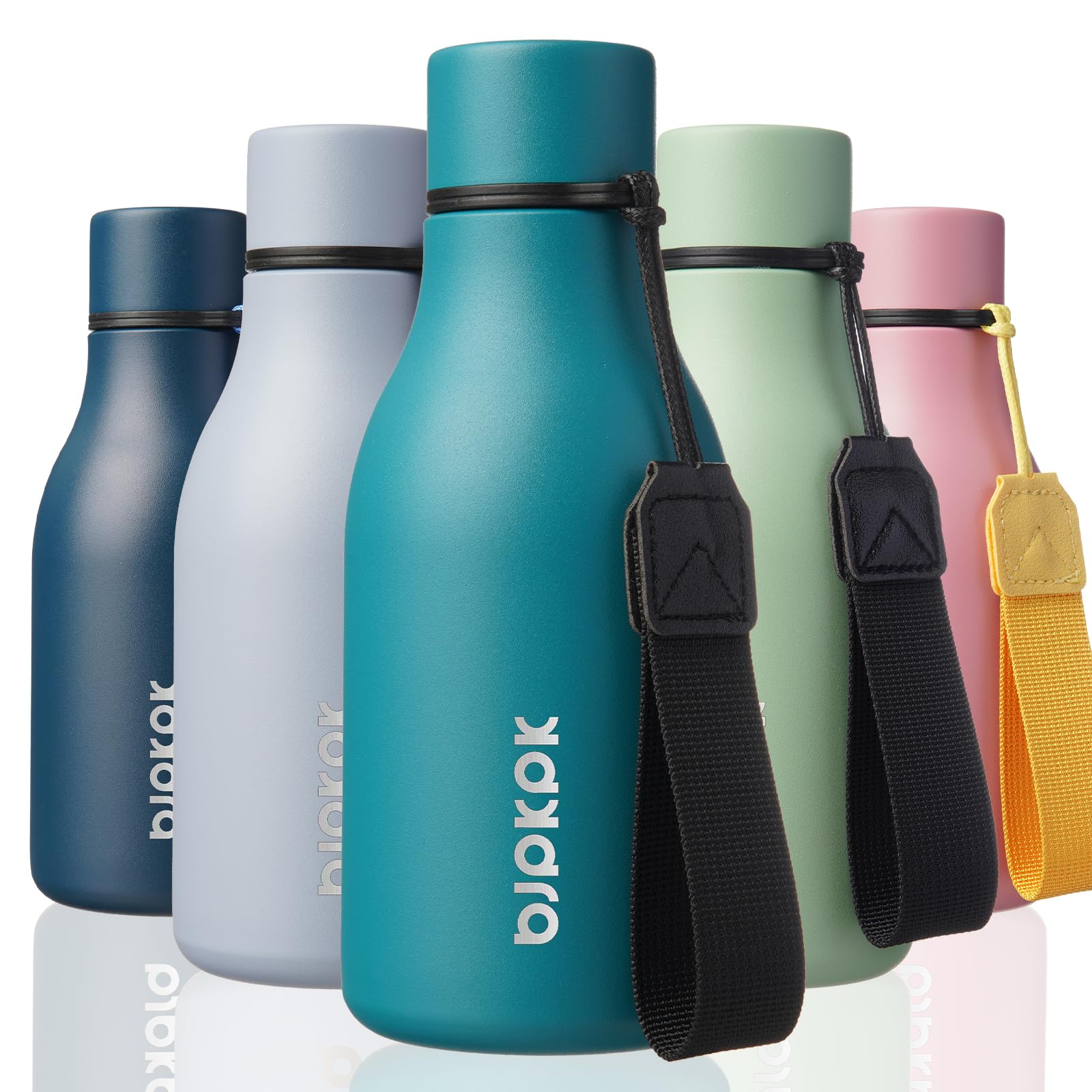 BJPKPK Insulated Water Bottles, 18 oz Stainless Steel Metal Water Bottle with Strap, BPA Free Leak Proof Jugs, Mugs, Flasks, Reusable Thermal Flasks for Sports& Travel, Blossom