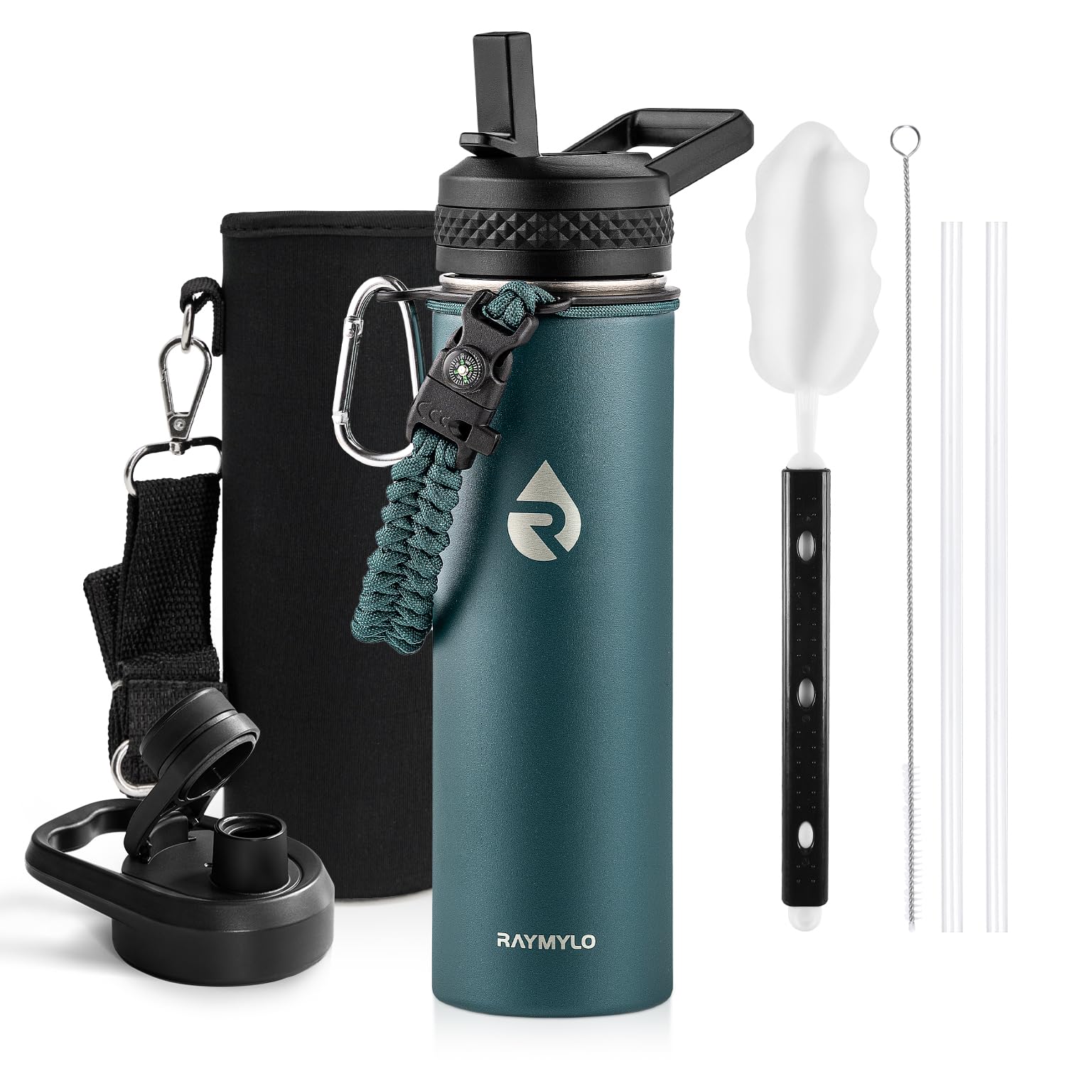 Insulated Water Bottle 64 oz, Triple Wall Vacuum Stainless Steel (Cold for 48 Hrs), Leak Proof & Non-BPA, Half Gallon Water Flask Jug with Paracord Handle & Straw Spout Lids