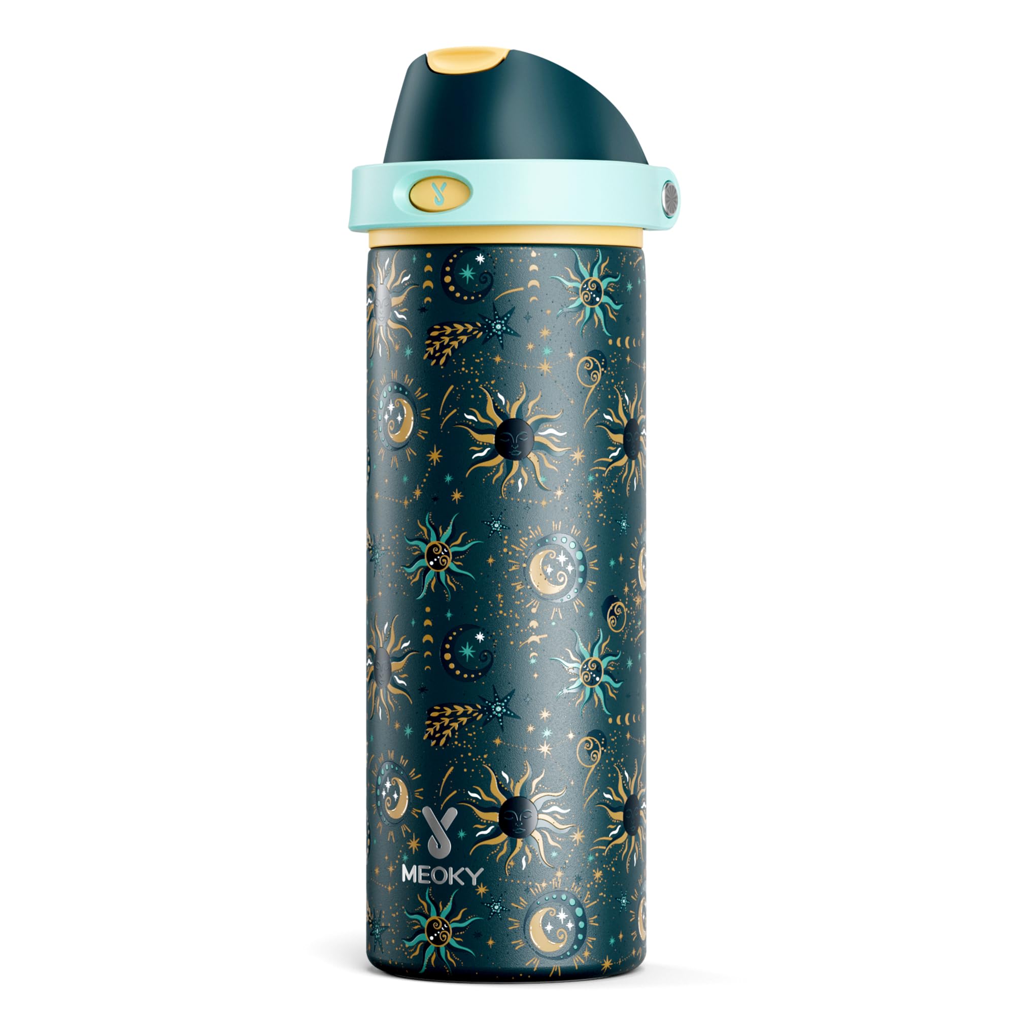 24 oz Insulated Water Bottle for Sports: Meoky Stainless Steel Water Bottle with 2-in-1 Straw and Spout Lid - Leak Proof, Cold for 24 Hours, Fits in Car Cup Holder, BPA-Free for Travel Gym, Night