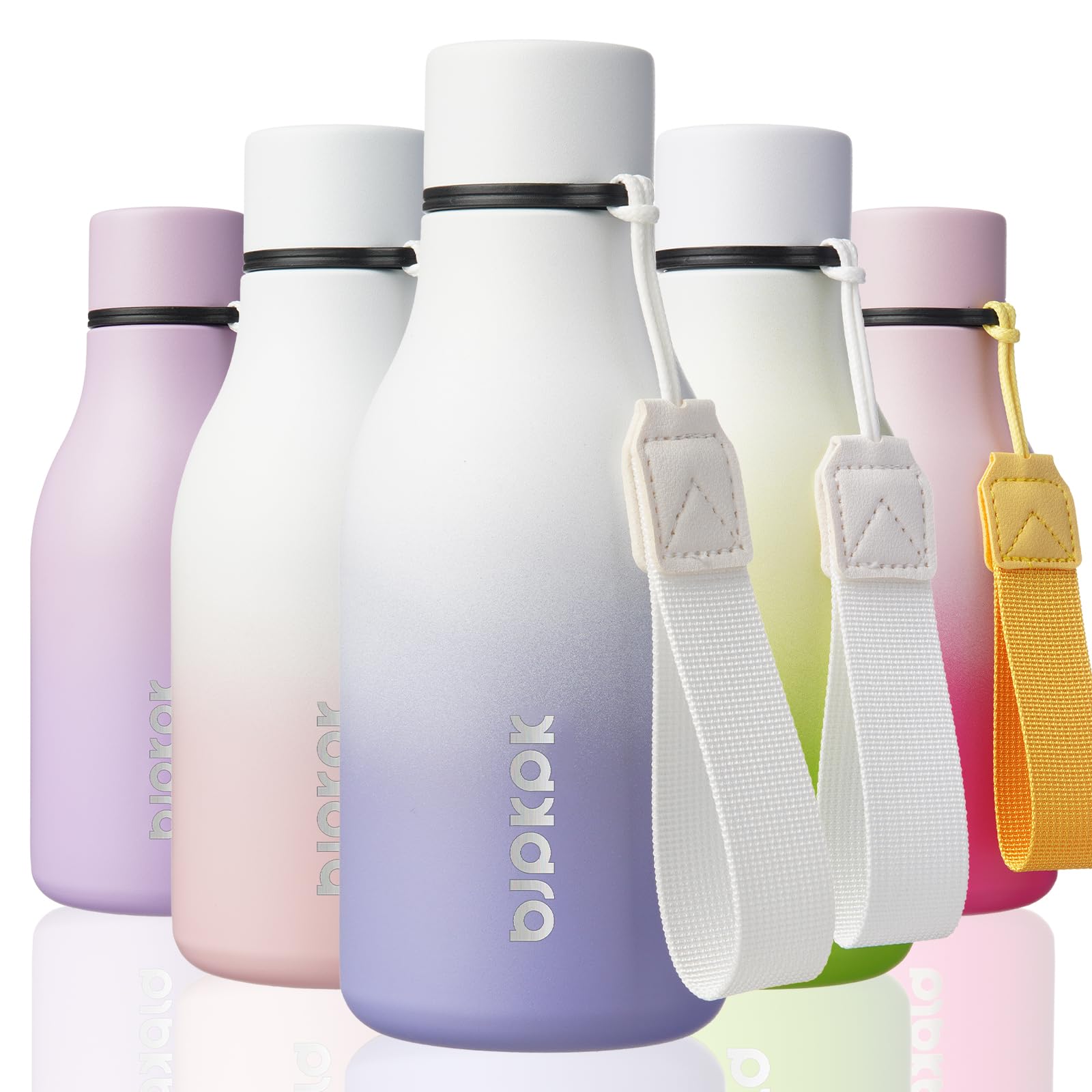 BJPKPK Insulated Water Bottles, 18 oz Stainless Steel Metal Water Bottle with Strap, BPA Free Leak Proof Jugs, Mugs, Flasks, Reusable Thermal Flasks for Sports& Travel, Blossom