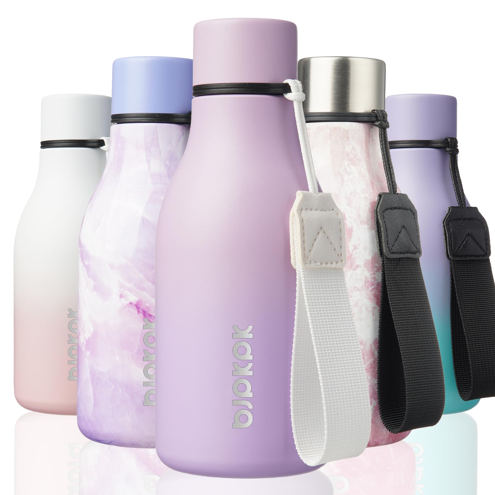 BJPKPK Insulated Water Bottles, 18 oz Stainless Steel Metal Water Bottle with Strap, BPA Free Leak Proof Jugs, Mugs, Flasks, Reusable Thermal Flasks for Sports& Travel, Blossom