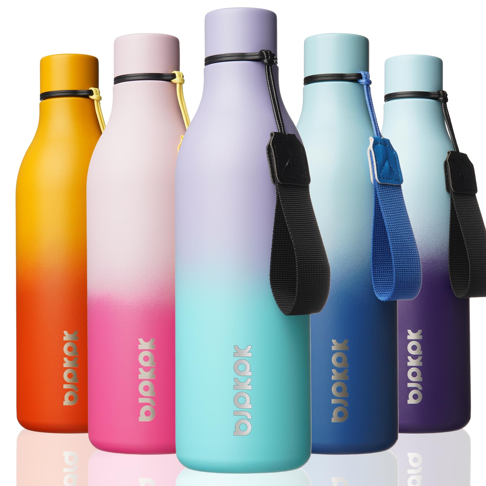 BJPKPK Insulated Water Bottles, 18 oz Stainless Steel Metal Water Bottle with Strap, BPA Free Leak Proof Jugs, Mugs, Flasks, Reusable Thermal Flasks for Sports& Travel, Blossom