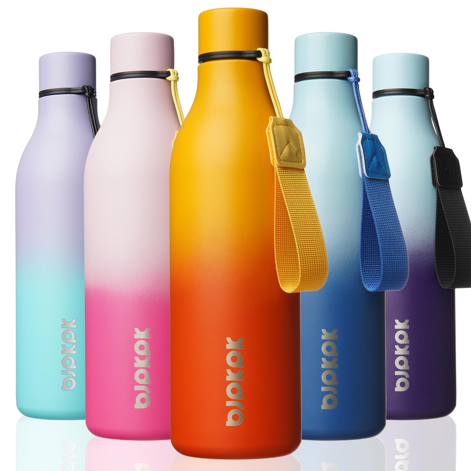 BJPKPK Insulated Water Bottles, 18 oz Stainless Steel Metal Water Bottle with Strap, BPA Free Leak Proof Jugs, Mugs, Flasks, Reusable Thermal Flasks for Sports& Travel, Blossom