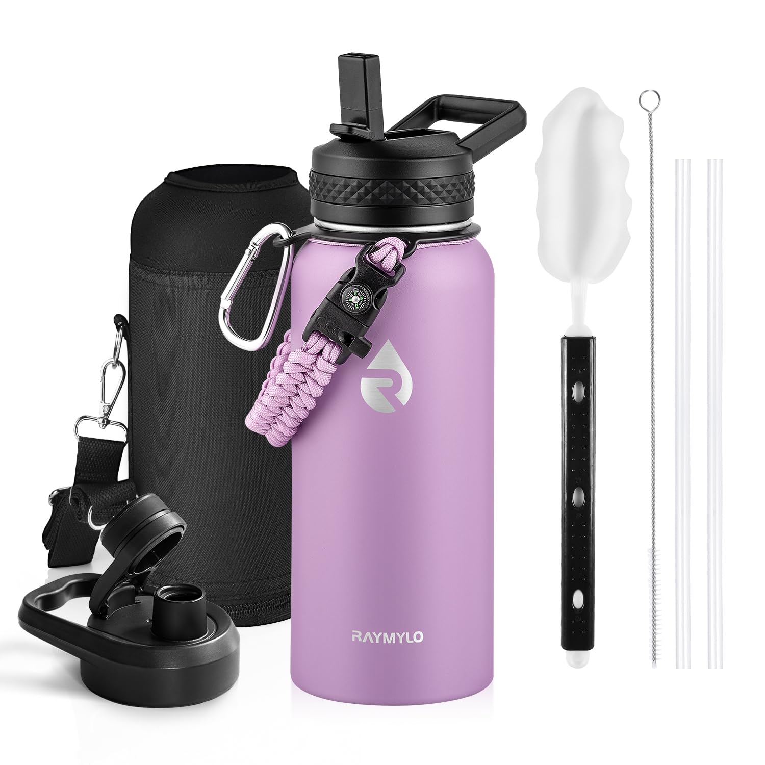 Insulated Water Bottle 64 oz, Triple Wall Vacuum Stainless Steel (Cold for 48 Hrs), Leak Proof & Non-BPA, Half Gallon Water Flask Jug with Paracord Handle & Straw Spout Lids