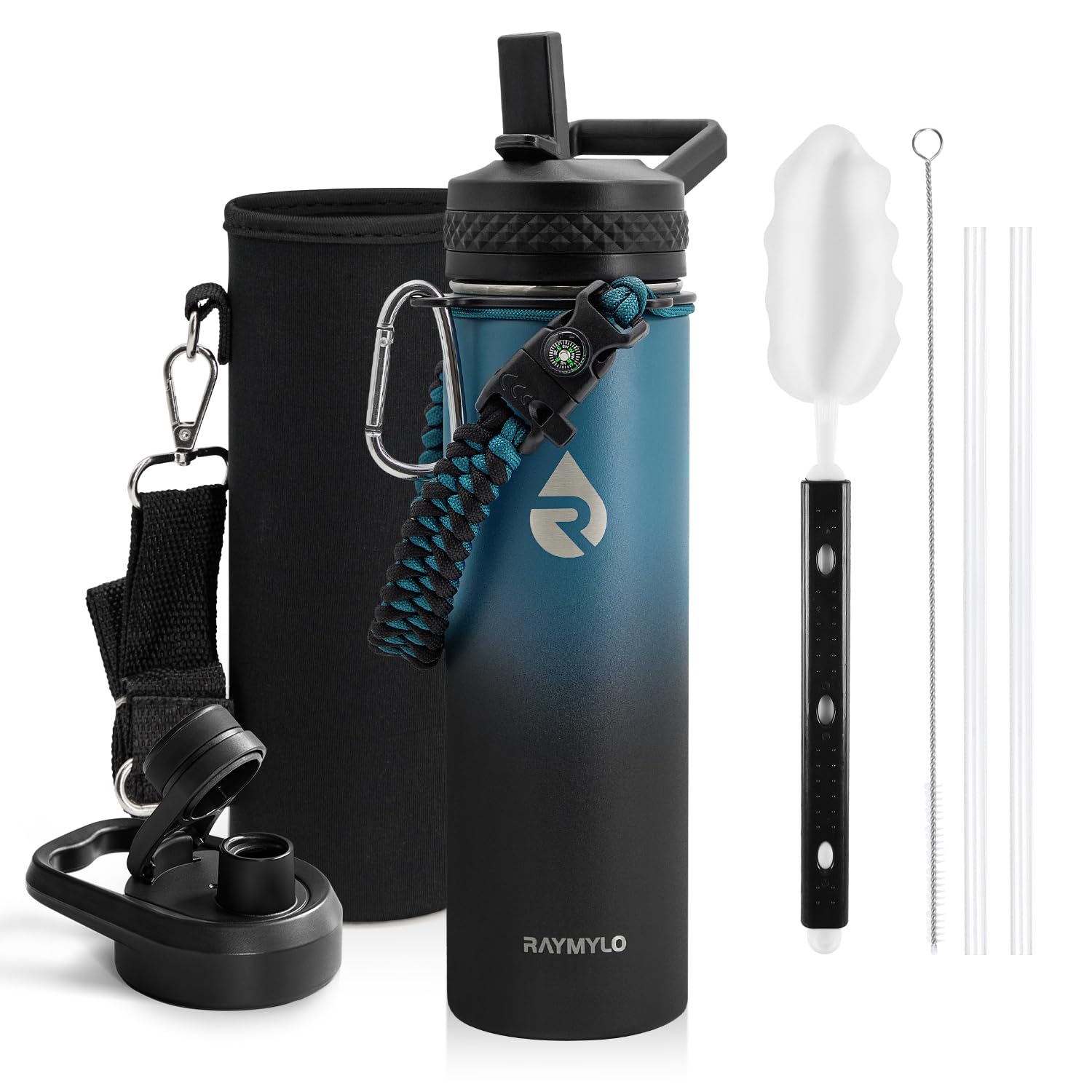 Insulated Water Bottle 64 oz, Triple Wall Vacuum Stainless Steel (Cold for 48 Hrs), Leak Proof & Non-BPA, Half Gallon Water Flask Jug with Paracord Handle & Straw Spout Lids