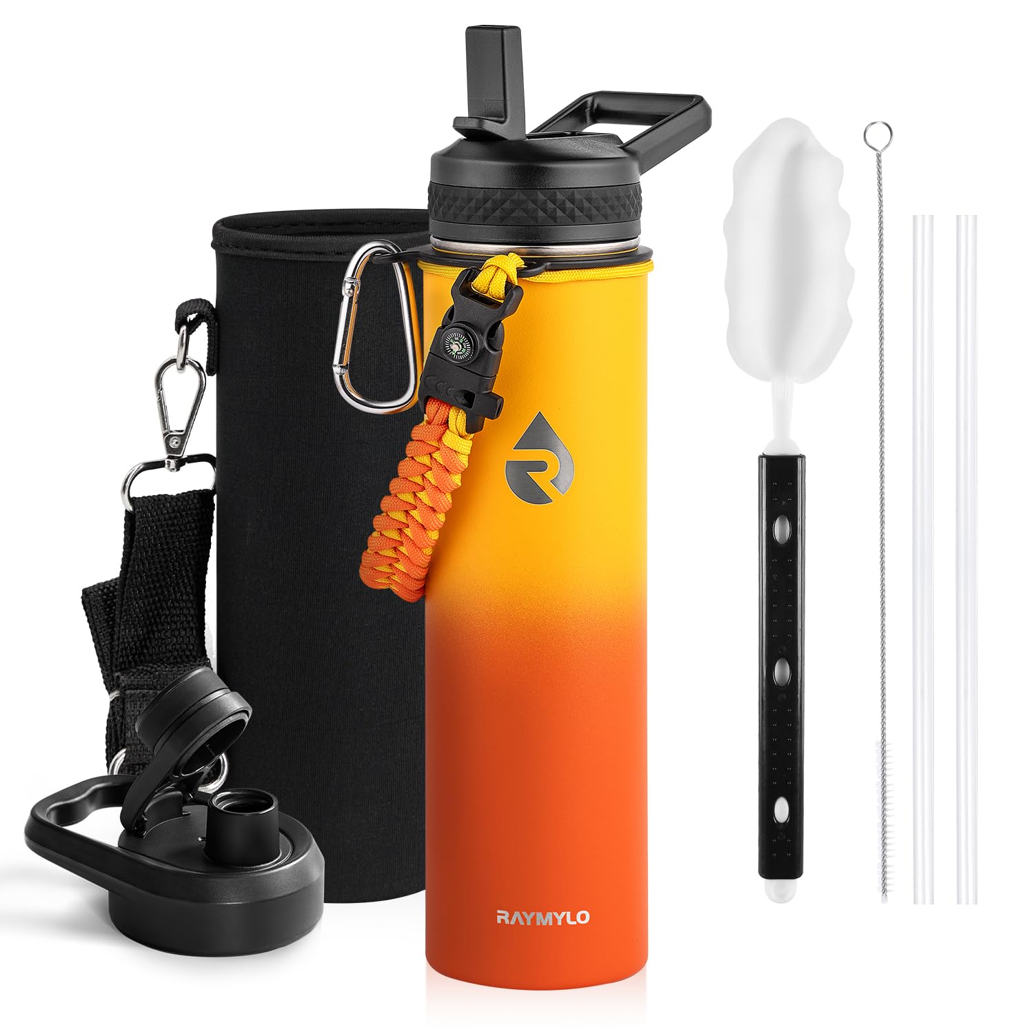 Insulated Water Bottle 64 oz, Triple Wall Vacuum Stainless Steel (Cold for 48 Hrs), Leak Proof & Non-BPA, Half Gallon Water Flask Jug with Paracord Handle & Straw Spout Lids