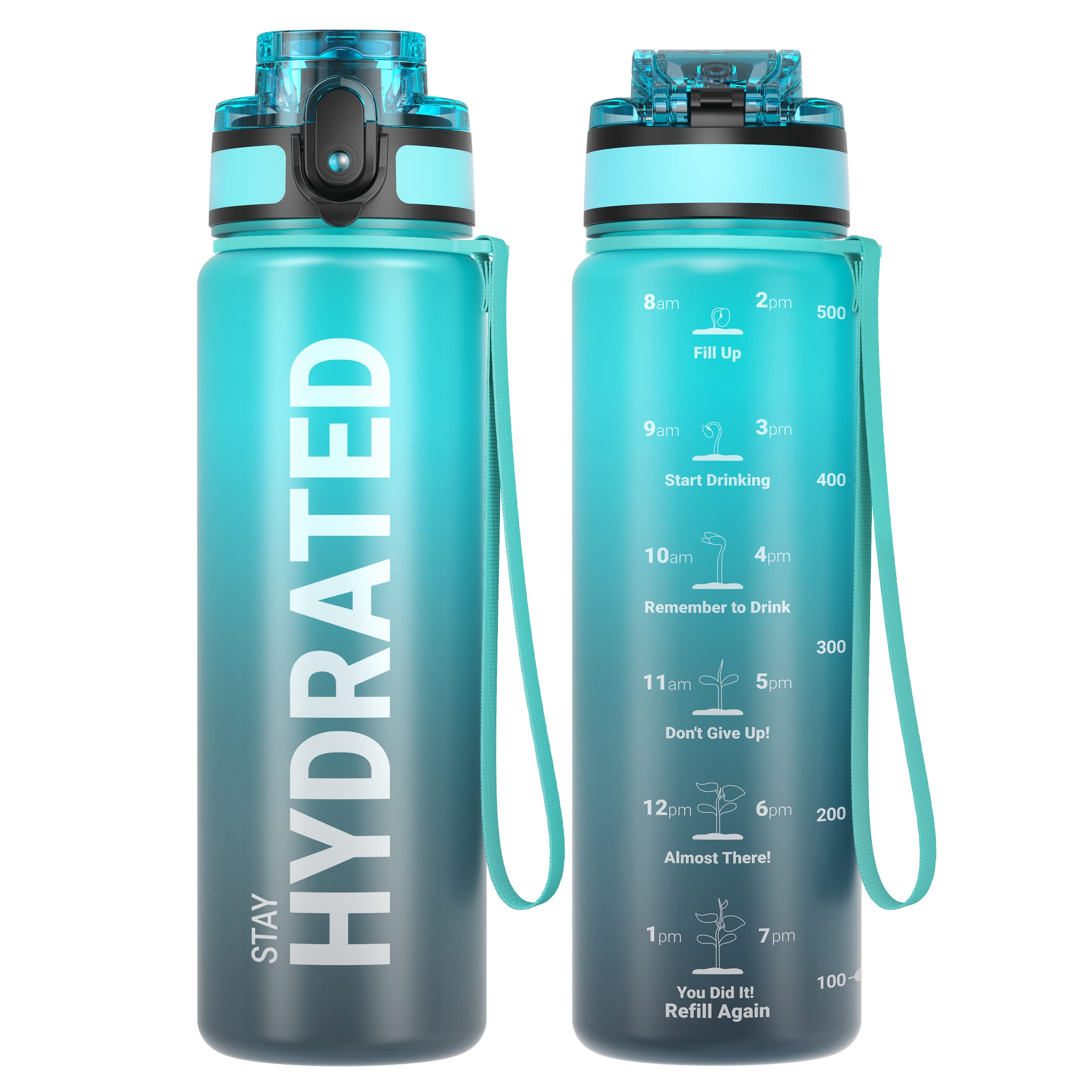 Sahara Sailor Water Bottle 32oz, Durable and Leakproof Water Bottles Motivational with Time Marker, Tritan, BPA Free, Wide Mouth with Easy Clean Brush for Gym, Travel, Home, School, Office (1 Bottle)