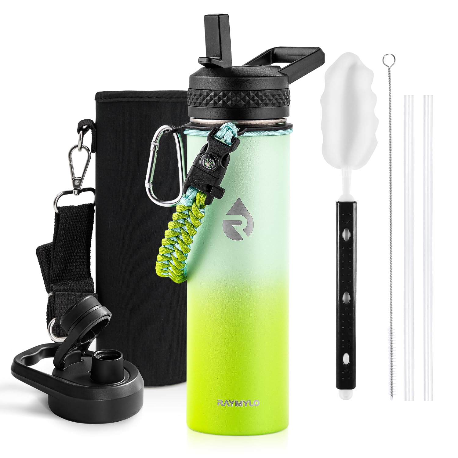 Insulated Water Bottle 64 oz, Triple Wall Vacuum Stainless Steel (Cold for 48 Hrs), Leak Proof & Non-BPA, Half Gallon Water Flask Jug with Paracord Handle & Straw Spout Lids