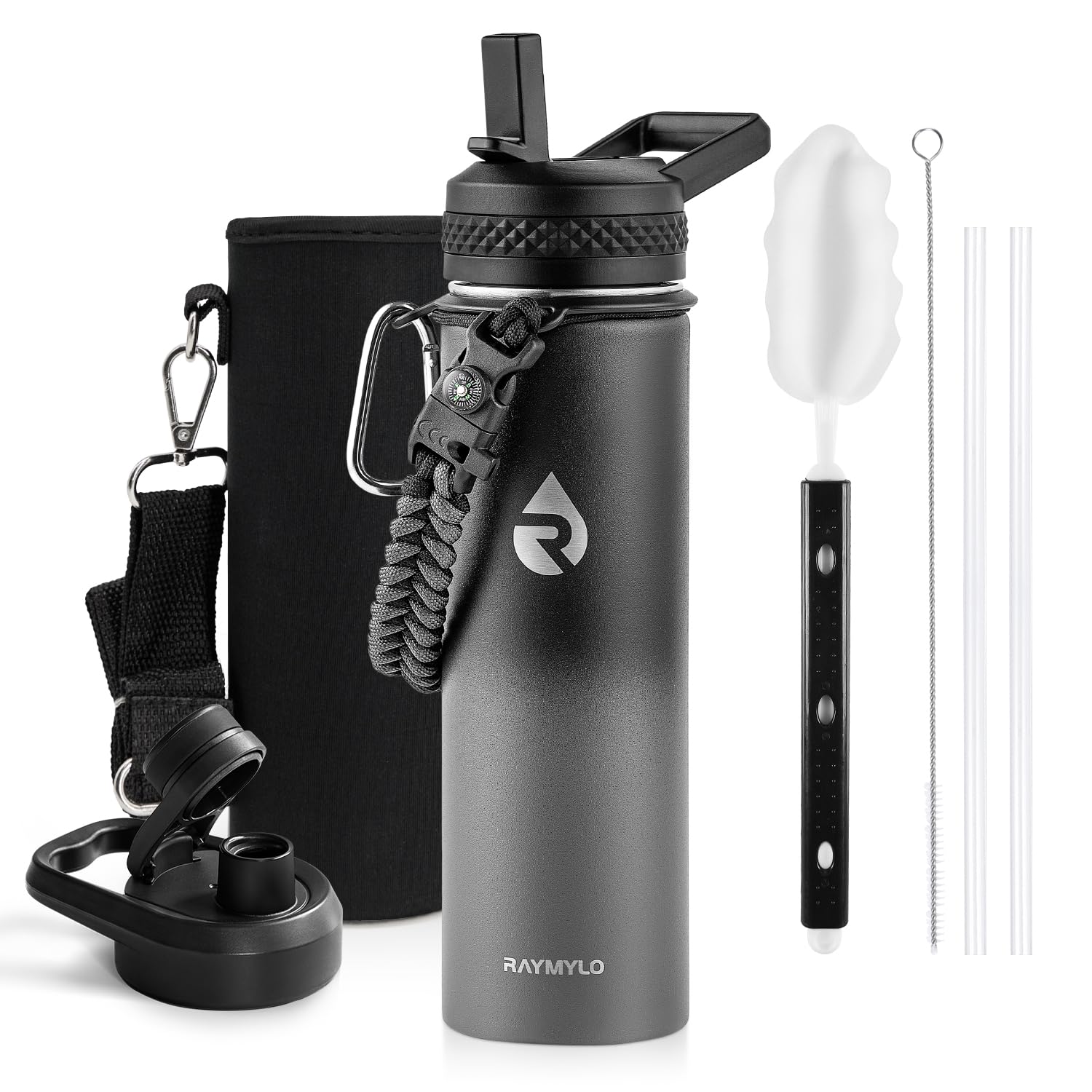 Insulated Water Bottle 64 oz, Triple Wall Vacuum Stainless Steel (Cold for 48 Hrs), Leak Proof & Non-BPA, Half Gallon Water Flask Jug with Paracord Handle & Straw Spout Lids