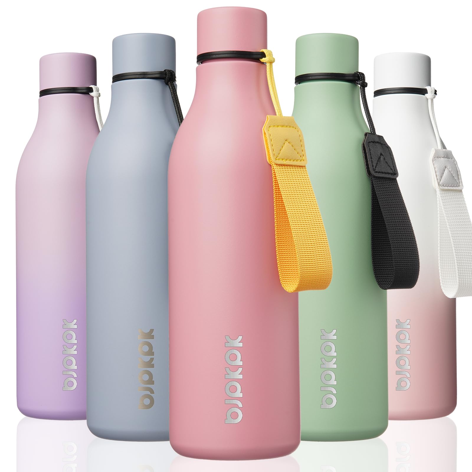 BJPKPK Insulated Water Bottles, 18 oz Stainless Steel Metal Water Bottle with Strap, BPA Free Leak Proof Jugs, Mugs, Flasks, Reusable Thermal Flasks for Sports& Travel, Blossom