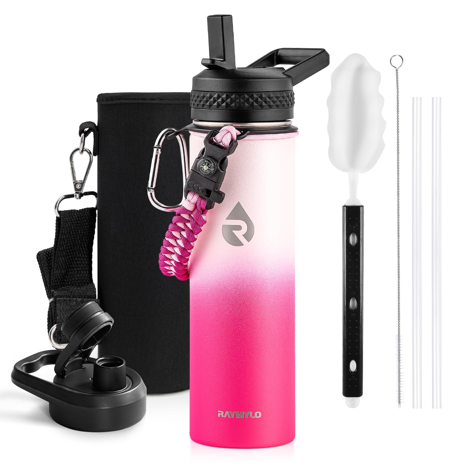 Insulated Water Bottle 64 oz, Triple Wall Vacuum Stainless Steel (Cold for 48 Hrs), Leak Proof & Non-BPA, Half Gallon Water Flask Jug with Paracord Handle & Straw Spout Lids