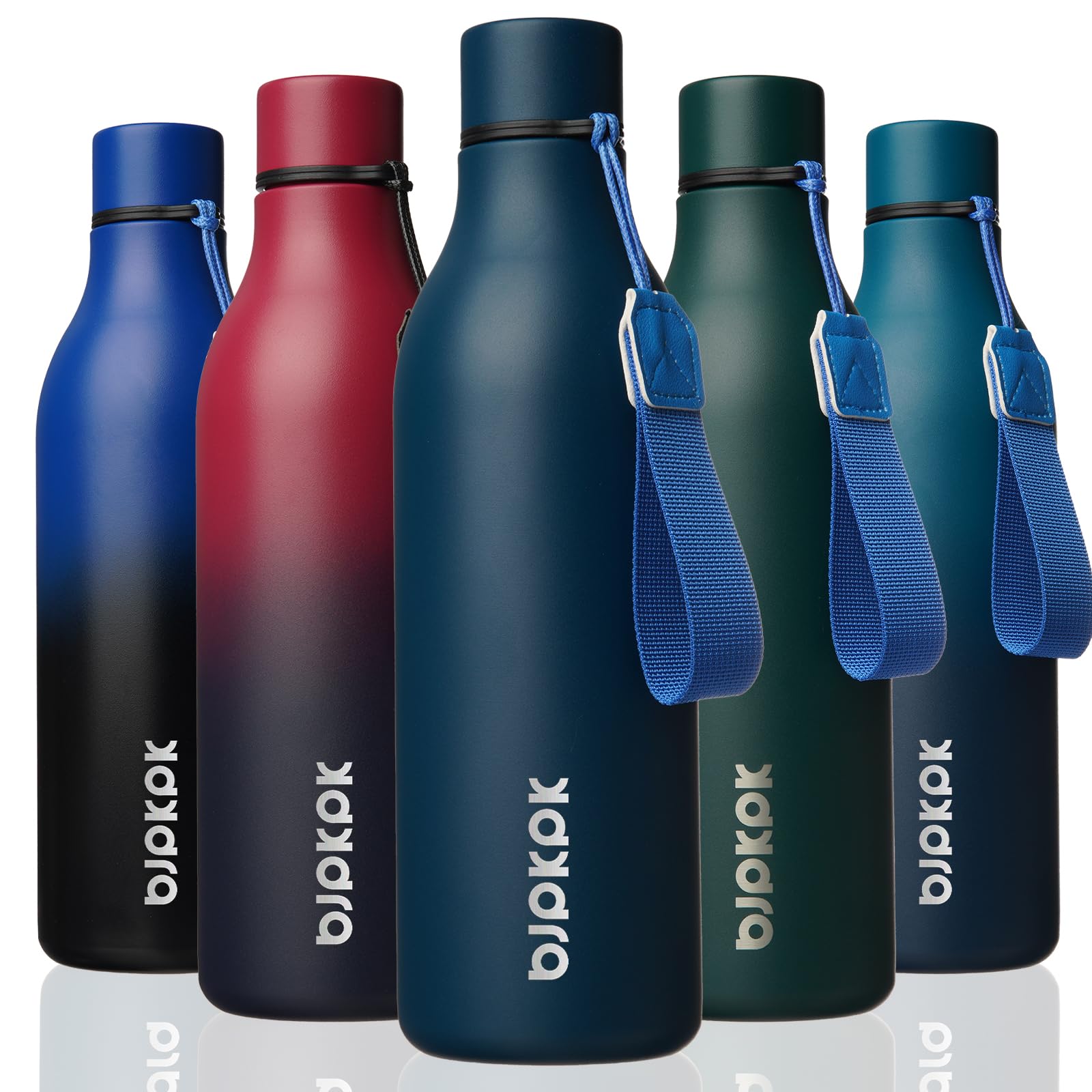 BJPKPK Insulated Water Bottles, 18 oz Stainless Steel Metal Water Bottle with Strap, BPA Free Leak Proof Jugs, Mugs, Flasks, Reusable Thermal Flasks for Sports& Travel, Blossom