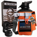 Iron Infidel Workforce Water Bottle - 64 oz Insulated Stainless Steel | Half Gallon Vacuum Water Jug | Paracord Handle, Removable Sleeve | Large Thermal Flask | Hiking, Camping, Workouts (Red)