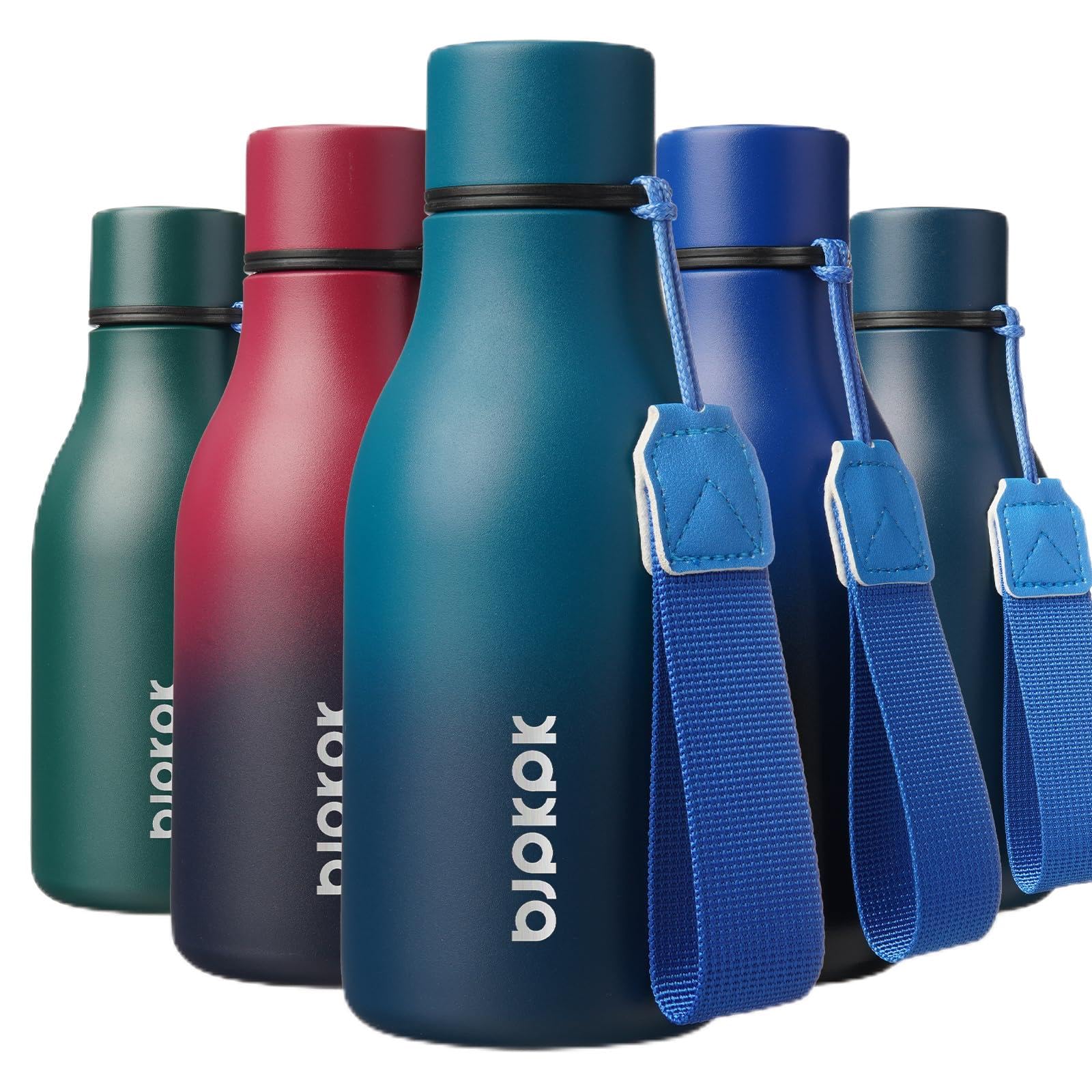 BJPKPK Insulated Water Bottles, 18 oz Stainless Steel Metal Water Bottle with Strap, BPA Free Leak Proof Jugs, Mugs, Flasks, Reusable Thermal Flasks for Sports& Travel, Blossom