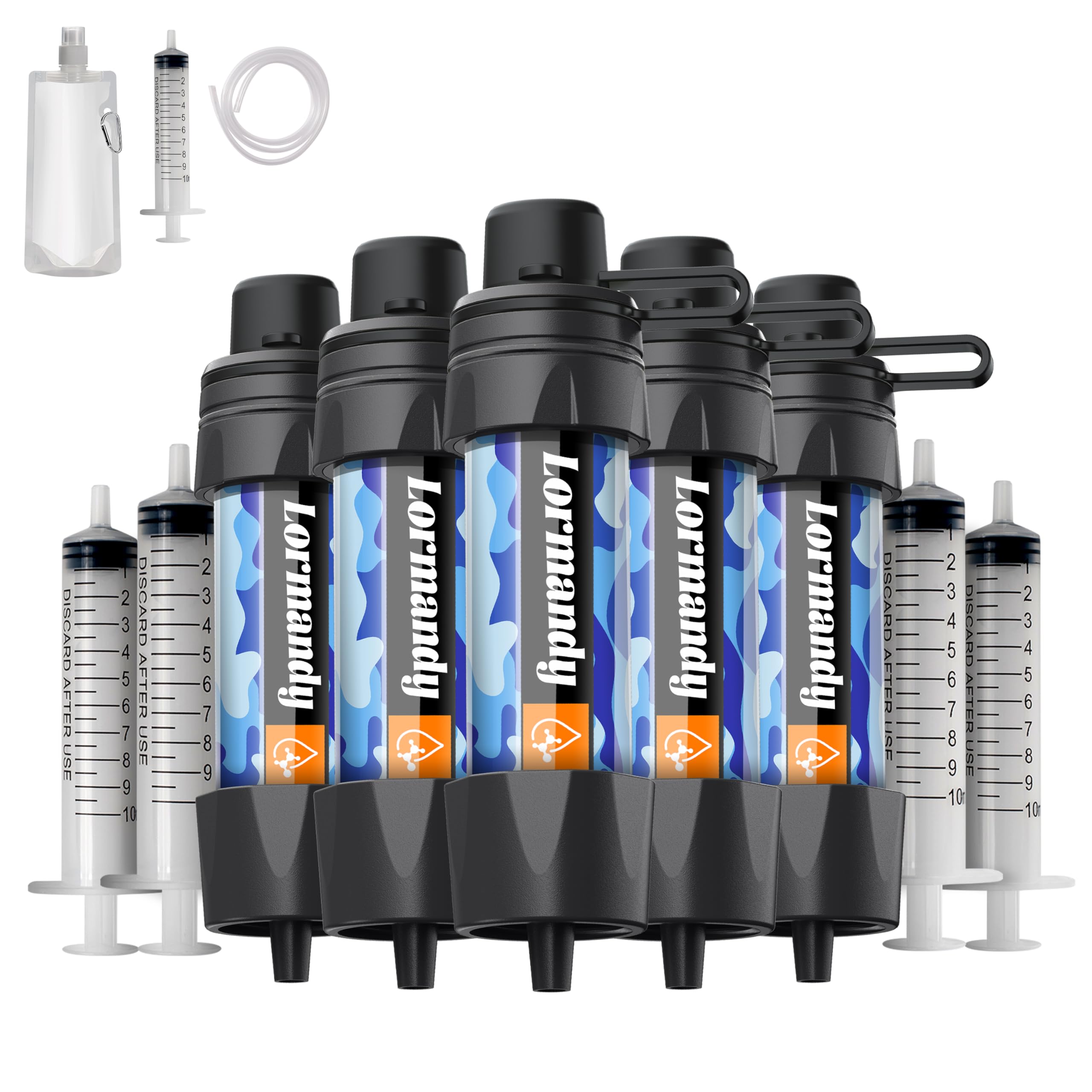 Straw Water Filter 5 Pack – Outdoor Camping & Hiking Survival Gear Kit for Family Use, Ultra-Light Personal Filter Straws for Backpacking, Travel, Bug-Out Bags and Emergency Preparedness