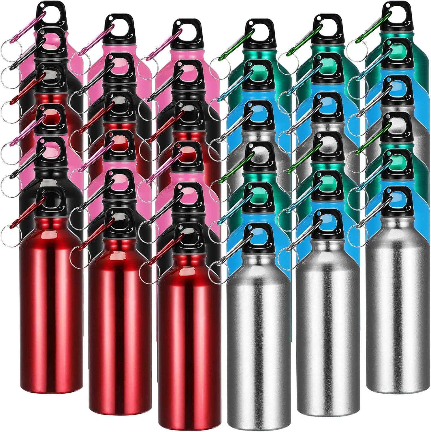 Yaomiao 36 Pcs Lightweight Aluminum Water Bottle Bulk 17 oz Leak Proof Bike Water Sports Bottles with Buckle and Twist Cap Team Reusable for Sports Gym Bicycle Camping (Fashion Tones)