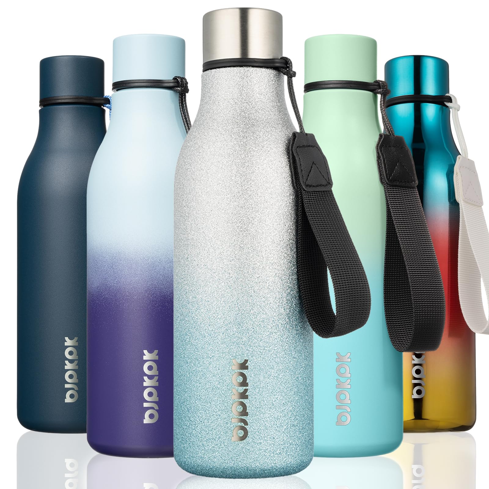 BJPKPK Insulated Water Bottles, 18 oz Stainless Steel Metal Water Bottle with Strap, BPA Free Leak Proof Jugs, Mugs, Flasks, Reusable Thermal Flasks for Sports& Travel, Blossom